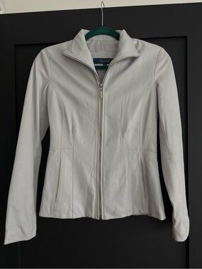 Cole Haan Light Gray Leather Zip Jacket